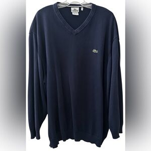 LACOSTE Navy Blue  100% Cotton V-Neck Pullover Sweater Mens Size 10R 3XL